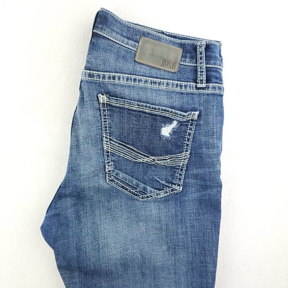 BKE Buckle Mason Jeans Distressed Denim Stretch Taper "34x34" Actual 36x35 - Picture 9 of 10